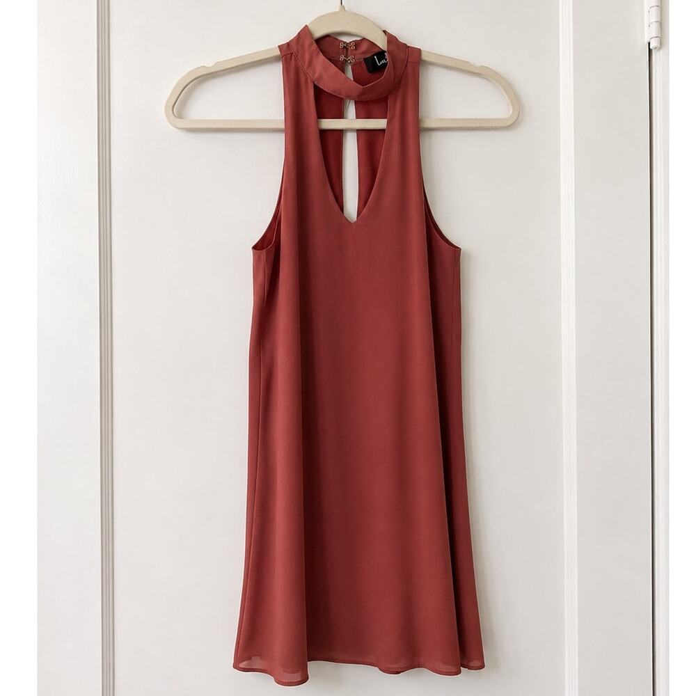 Lulus Rust Red Mock Neck Sleeveless Shift Dress Women’s XS Keyhole Back